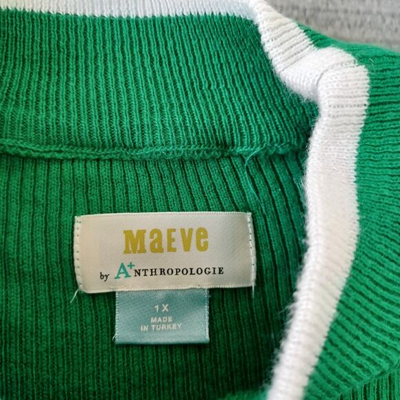 Anthropologie Maeve Sweater Women 1X Green Ribbed Mock Neck Striped Casual - Picture 3 of 8